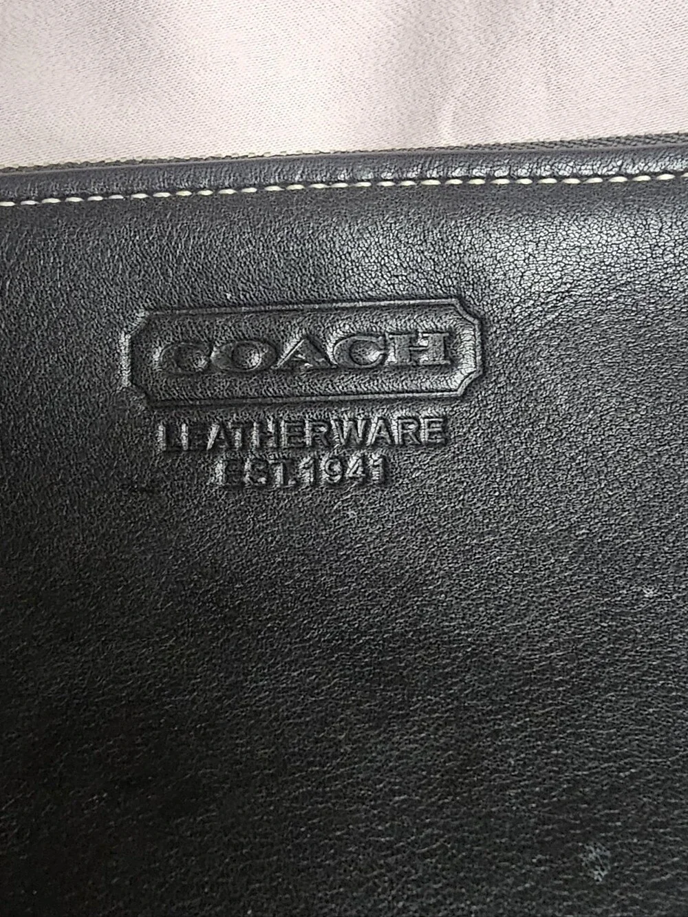 Coach Black Leather Makeup Bag Or Pouch - Vintage Signature Embossed